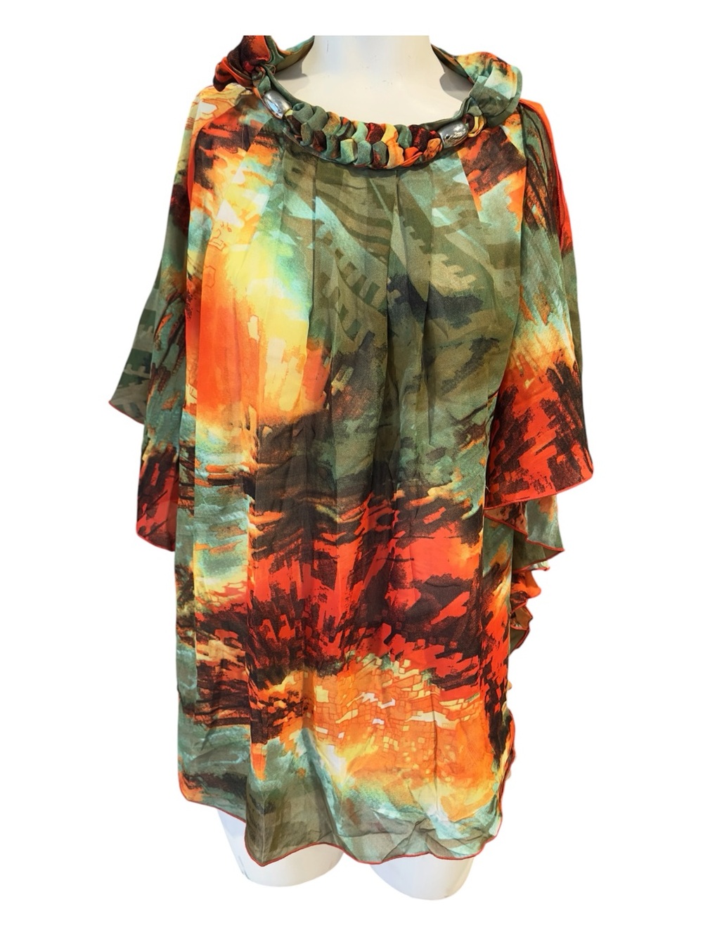 Madison Paige MCold Shoulder Halter Top Braided Gathered Neckline Multicolor L‎